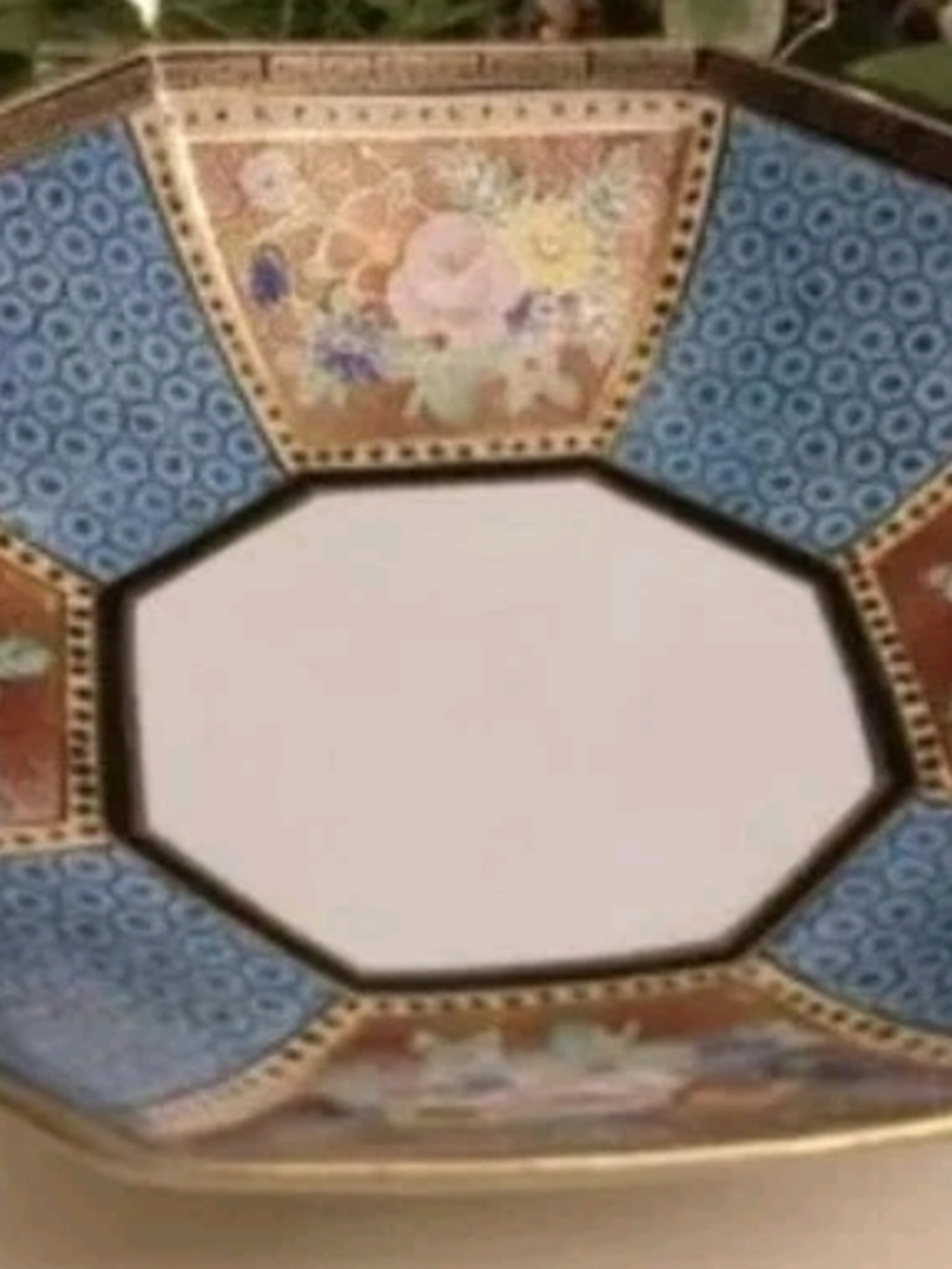 NIPPON Octagon Handpainted Gold Edged Bowl 7.5x2" 2-Handled Decorative Bowl
